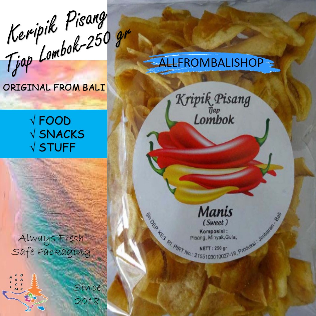 

Keripik Pisang Manis Cap Lombok Bali 250gr / Keripik Pisang Tjap Lombok