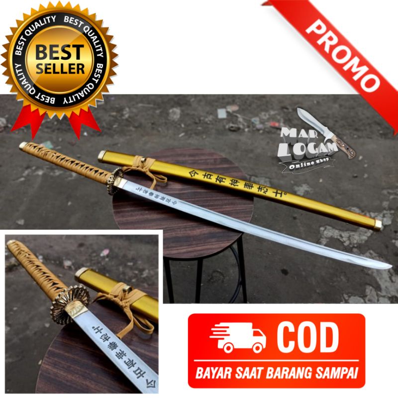 BISA TEBAS BAMBU!!! Katana Thelast kanji Yellow (kuning) Samurai ryujin berkualitas