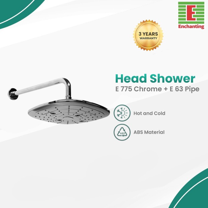 Kepala Head Shower Mandi Europe Enchanting E775 Chrome + Pipa E63