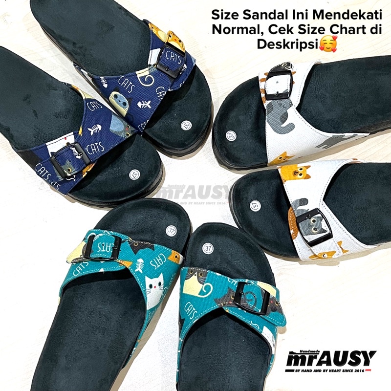 Sandal Wanita Cewek Selop Kanvas Motif Lucu mrAUSY Kucing