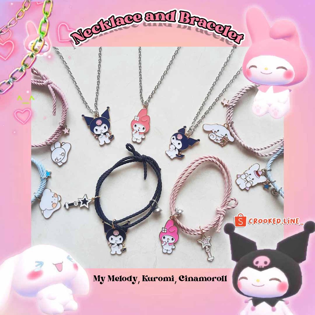 Y2K NECKLACE MY MELODY KUROMI CINAMOROLL NECKLACE BRACELET GELANG CROOKED LINE KALUNG KUROMI