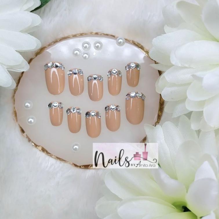 MWI.01Jl22a - kuku palsu warna nude / wedding fake nails warna cream coklat