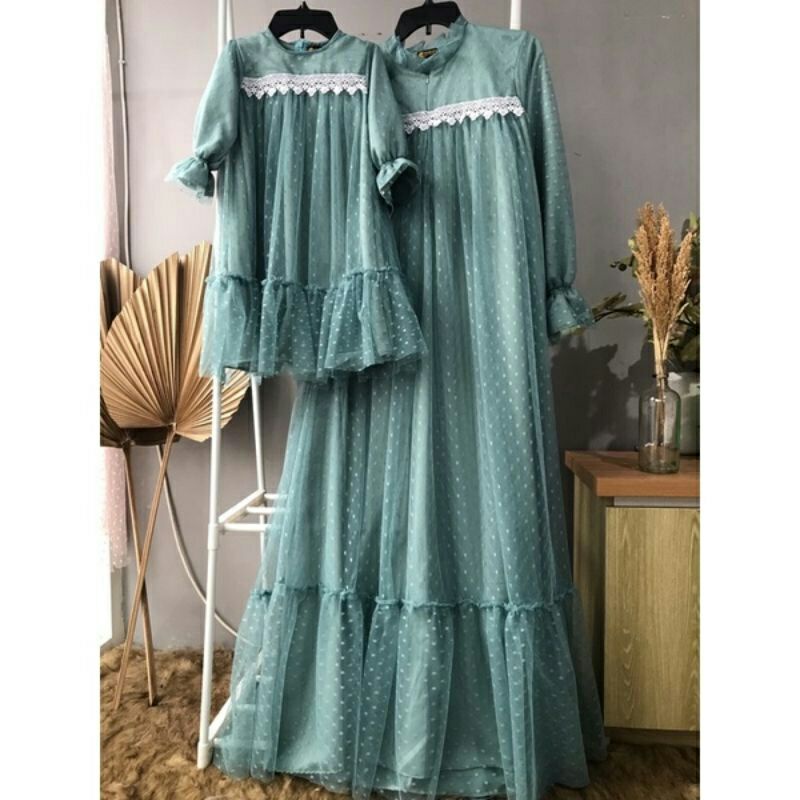 GAMIS COUPLE IBU DAN ANAK GAMIS TULLE DOT