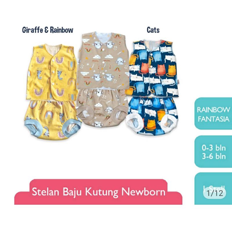 Ecer Baju Bayi Libby Size Newborn Girl Boy Setelan 3 6 bulan Kancing Pendek