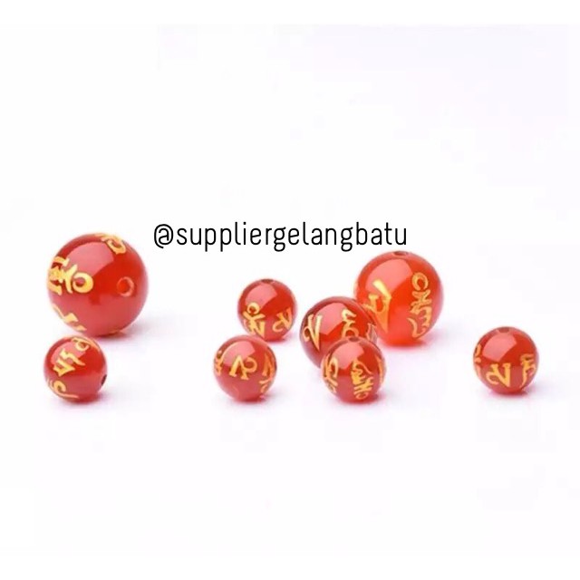 batu tibet hoki merah clear quartz 8mm renceng bahan batu akik