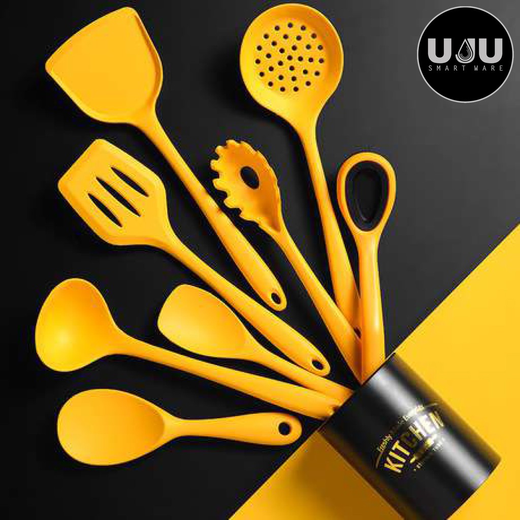 Silicone Utensil Set 9 pcs / spatula set sutil set silikon Kuning peralatan masak Type B