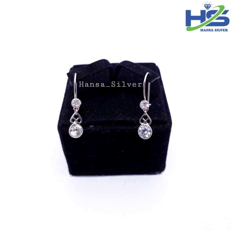 Anting Wanita Perak Asli Silver 925 Lapis Emas Putih Model Desi Agogo Batu Putih - Anting Wanita Anti Karat