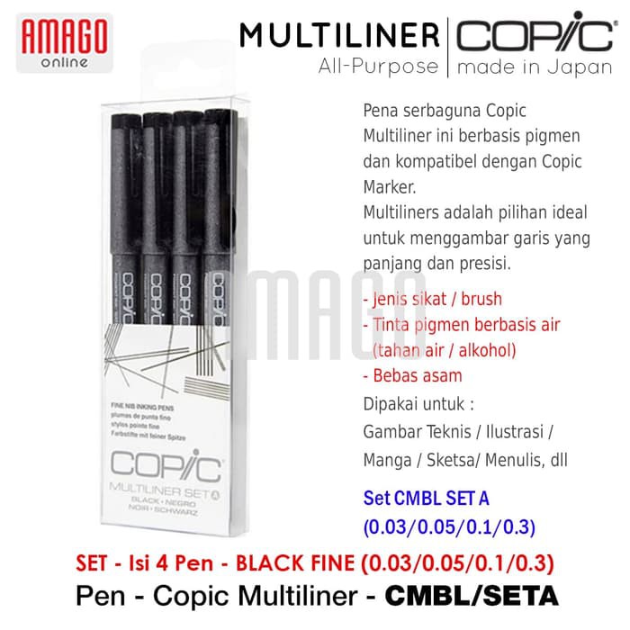 COPIC MULTILINER BLACK FINE (4 PCS/SET) - CMBL/SETA