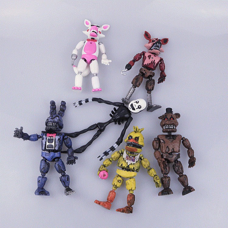 6pcs / set Mainan Action Figure Five Nights at Freddy 's Nightmare Freddy Chica Bonnie Foxy Bahan PVC Untuk Dekorasi Kue