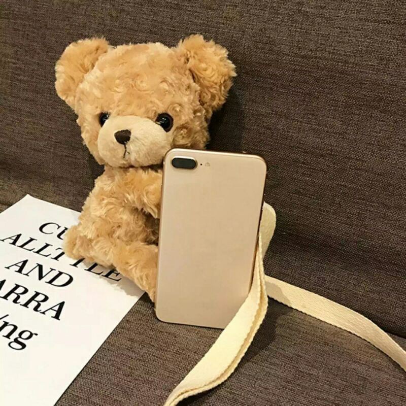 Tas selempang boneka teddy bear beruang bulu Gemoy peluk merangkul Arista kekinian 2022