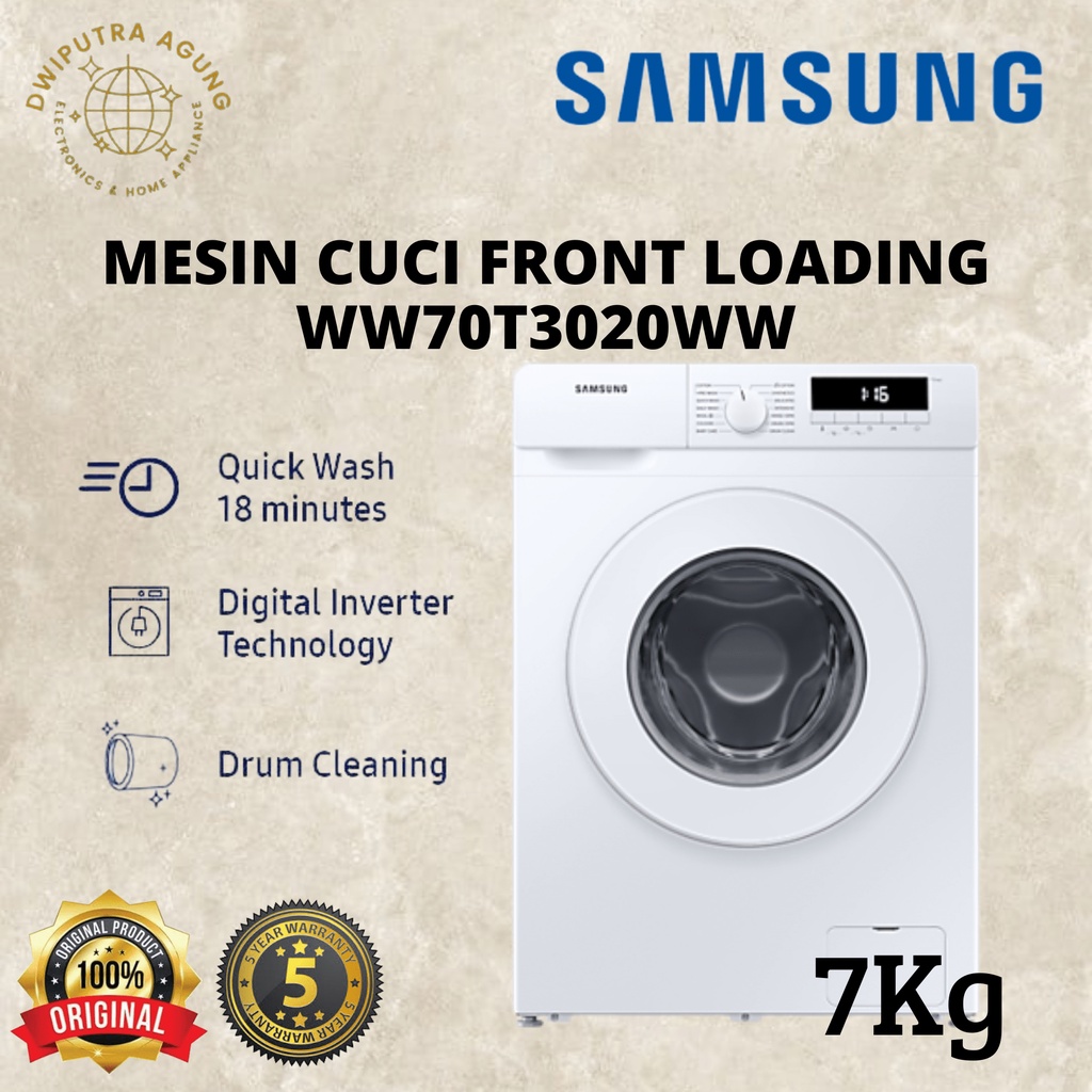 MESIN CUCI INVERTER FRONT LOADING SAMSUNG WW70T3020WW / WW 70T3020WW 7KG