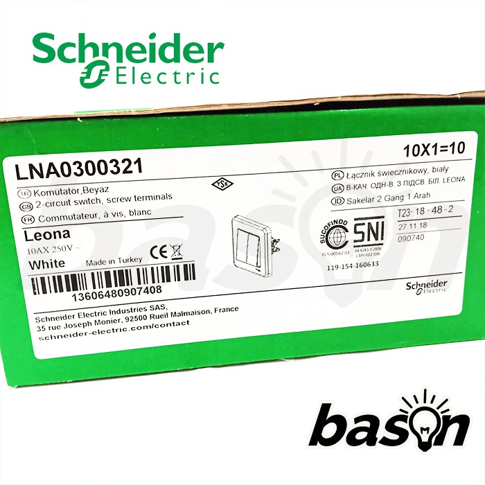 SCHNEIDER Leona 2 Gang 1 Way Switch - Saklar Double / Seri 1 Arah - LNA0300321