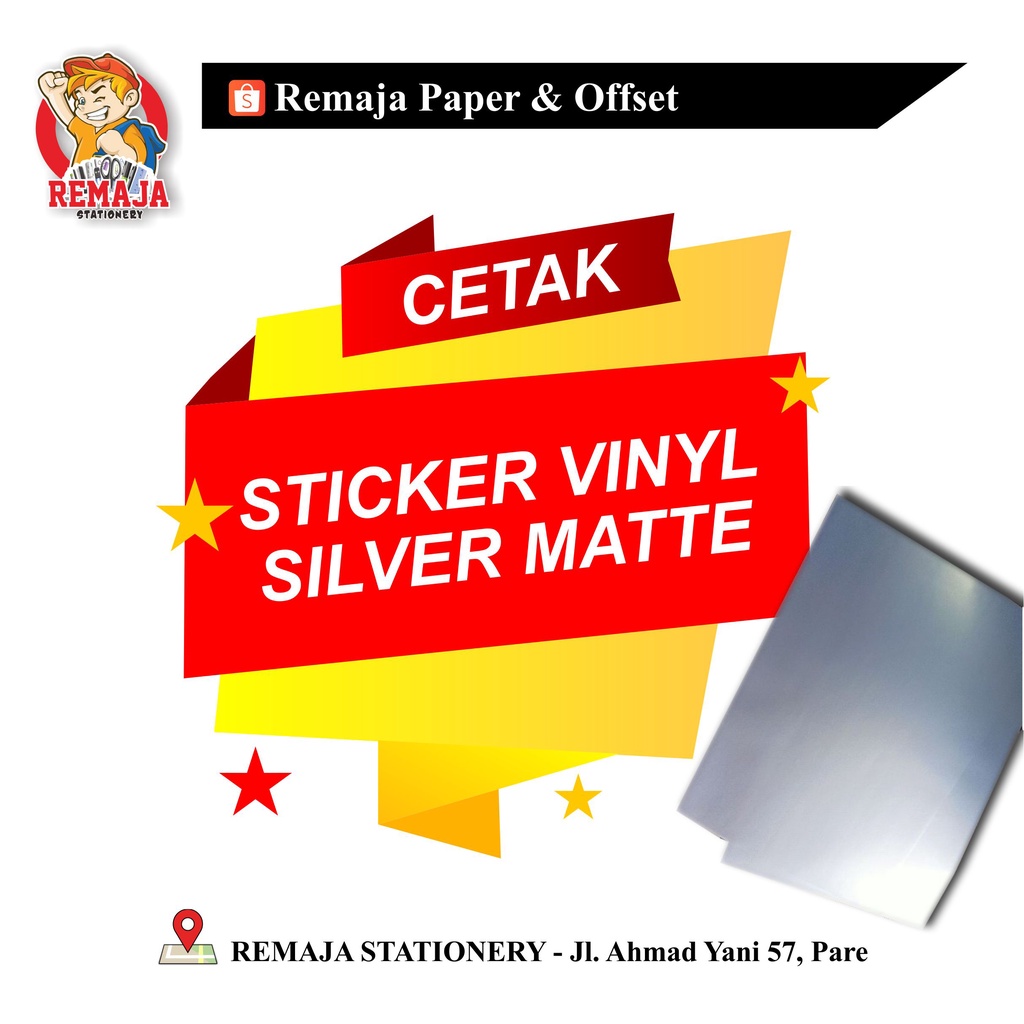 

Cetak print sticker / stiker Metalize / silver / Perak Matte/doff A3+
