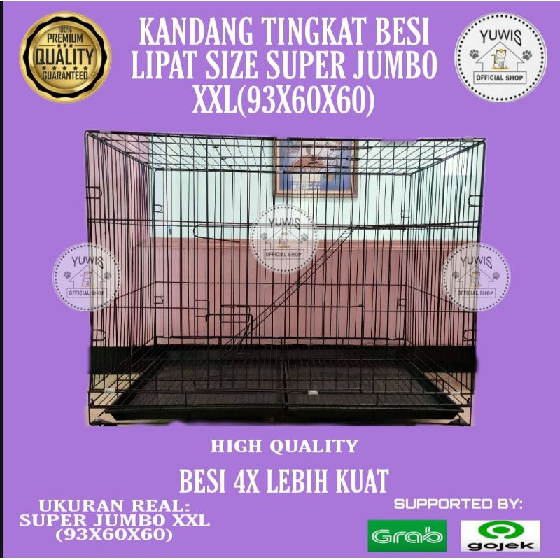 Kandang Kucing Kelinci Besar Besi Lipat Tingkat Size Jumbo XXL+Roda 4pcs(93X60X59)