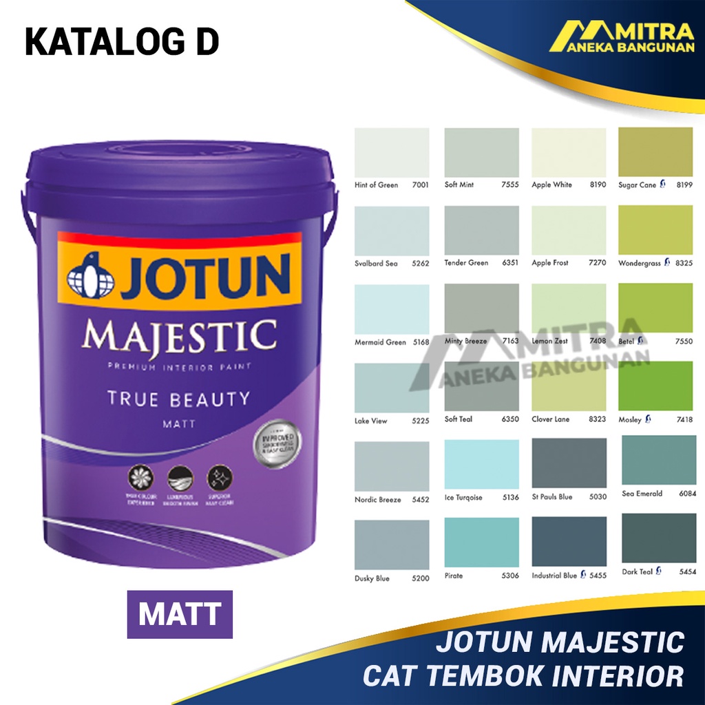 Promo Cat Tembok Interior Jotun Majestic True Beauty Matt 2,5 Liter / Katalog D / Warna Biru Hijau