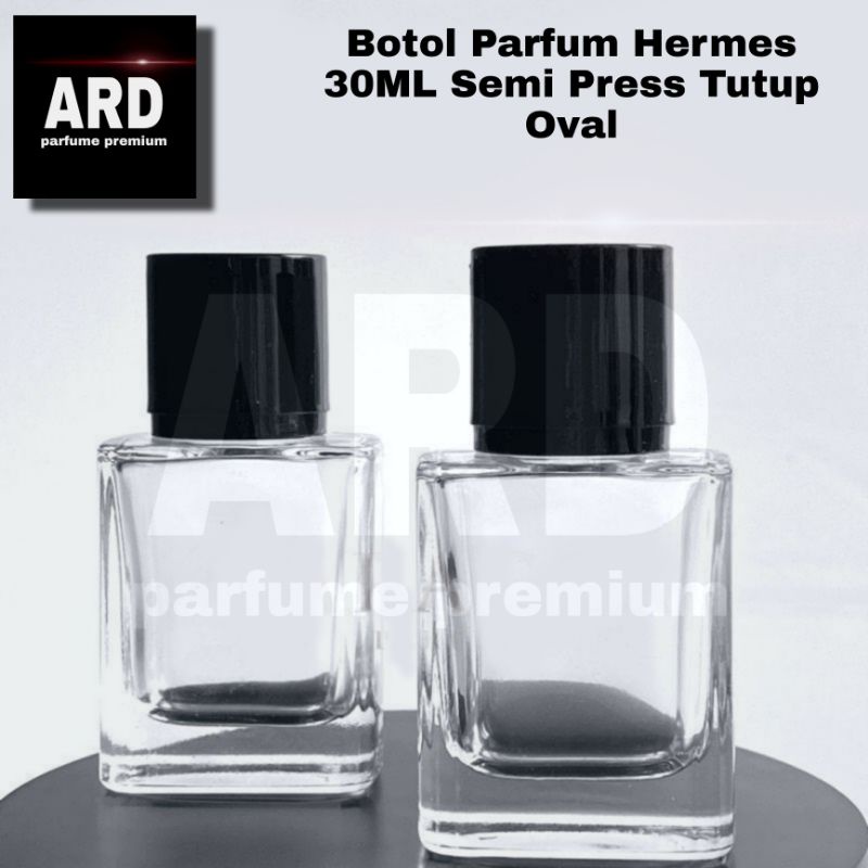 Botol Parfum Hermes 30ML Semi Press Tutup Oval - Botol Parfum Kosong Hermes Tutup Hitam - Botol Parfum Spray Kaca PW