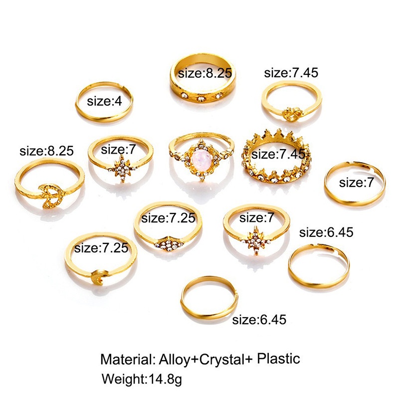 13pcs / Set Cincin Opal Bulan Bintang Mahkota Untuk Aksesoris Perhiasan Wanita