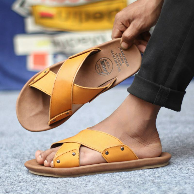 XMIN Sandal Slide Pria Kulit Asli Original Sendal Santai Murah Nyaman Anti Slip