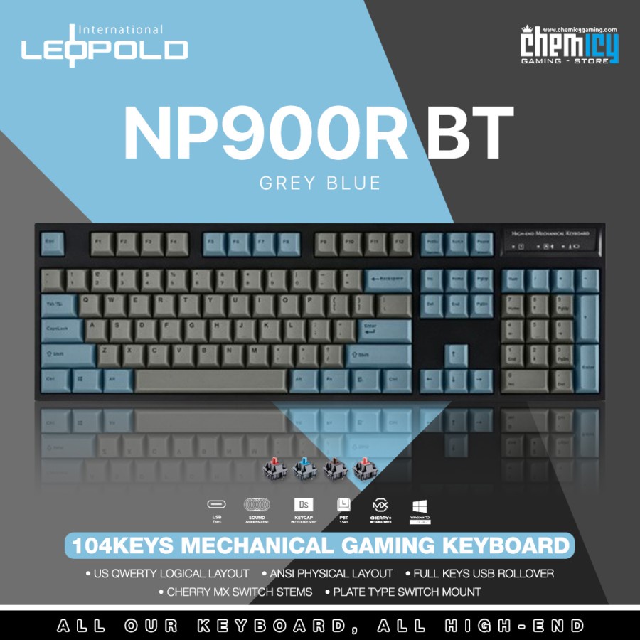 Leopold NP900RBT Grey Blue Bluetooth Mechanical Gaming Keyboard