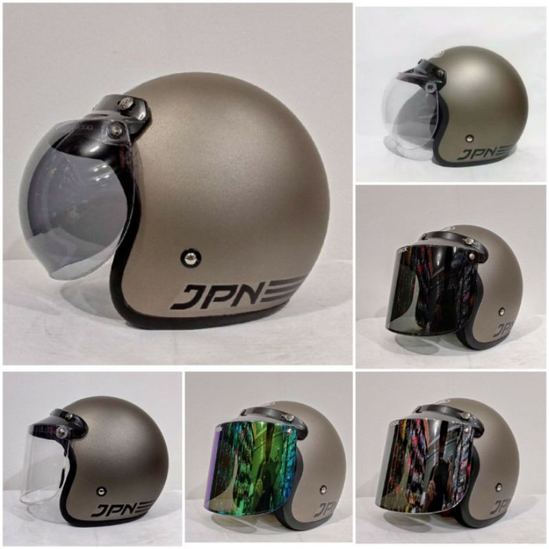 HELM BOGO JPN RETRO GRANITO DOFF SET KACA DATAR CEMBUNG