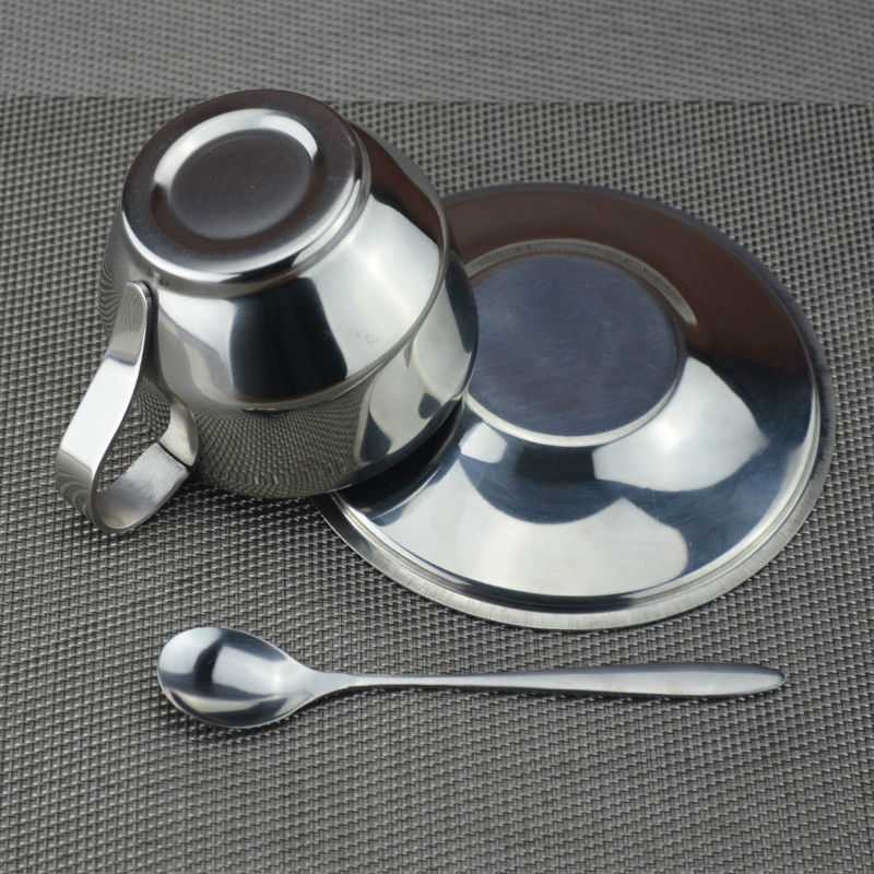 Best Seller ! Set Gelas Sendok Piring Kopi Stainless Steel - 201