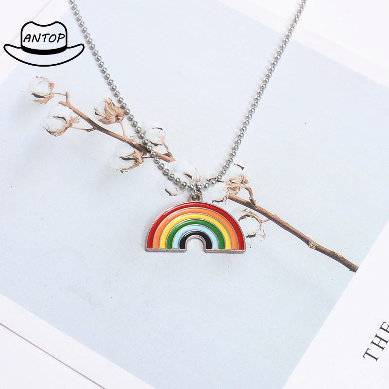 Harajuku Japanese Couple Necklace Rainbow Sun Flower Smiley Retro Pendant ANTOP