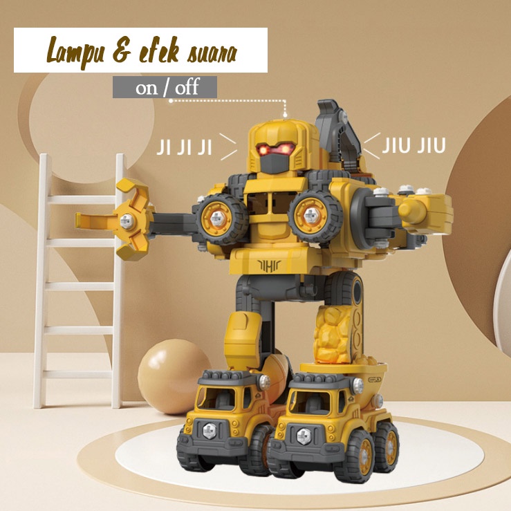 DIY Autobots 5in1 5 mobil konstruksi mainan anak impor robot