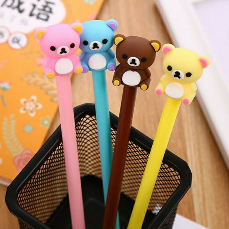 

Pulpen pena gel karakter animal beruang bear kantong putih cute motif animal