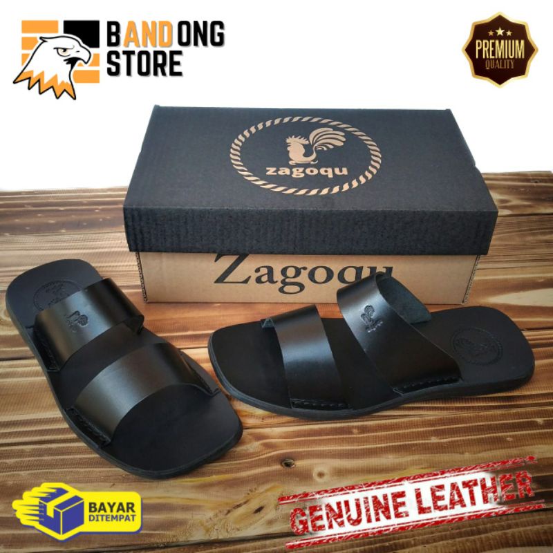 Sandal pria kasual slip on kulit asli berkualitas premium