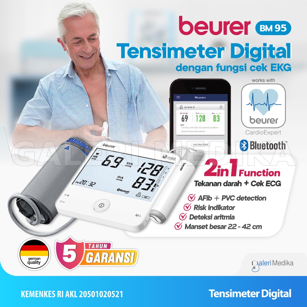 Tensimeter Digital Beurer BM95 / BM 95 / BM-95 dengan EKG Monitor Irama Jantung