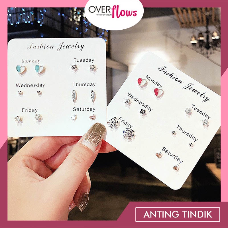 OVERFLOWS.ID 6 Pcs Anting Tindik Ala Korea Satu Set Import Murah Daily Earings