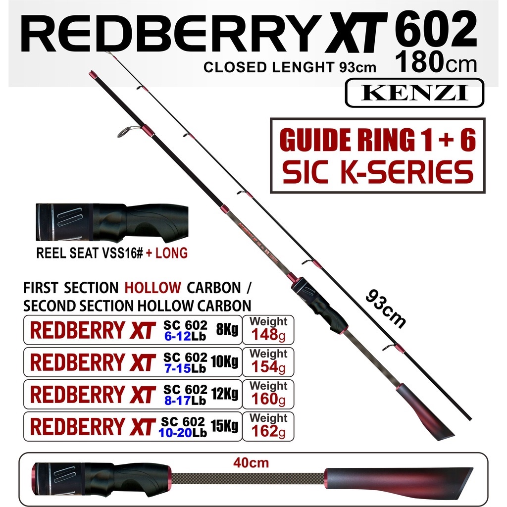 JORAN SPINNING KENZI REDBERRY XT 602 PANJANG 180CM TERSEDIA 6-14LB 7-15LB 8-17LB 10-20LB SUDAH TERMASUK PACKING PARALON ATAU PVC