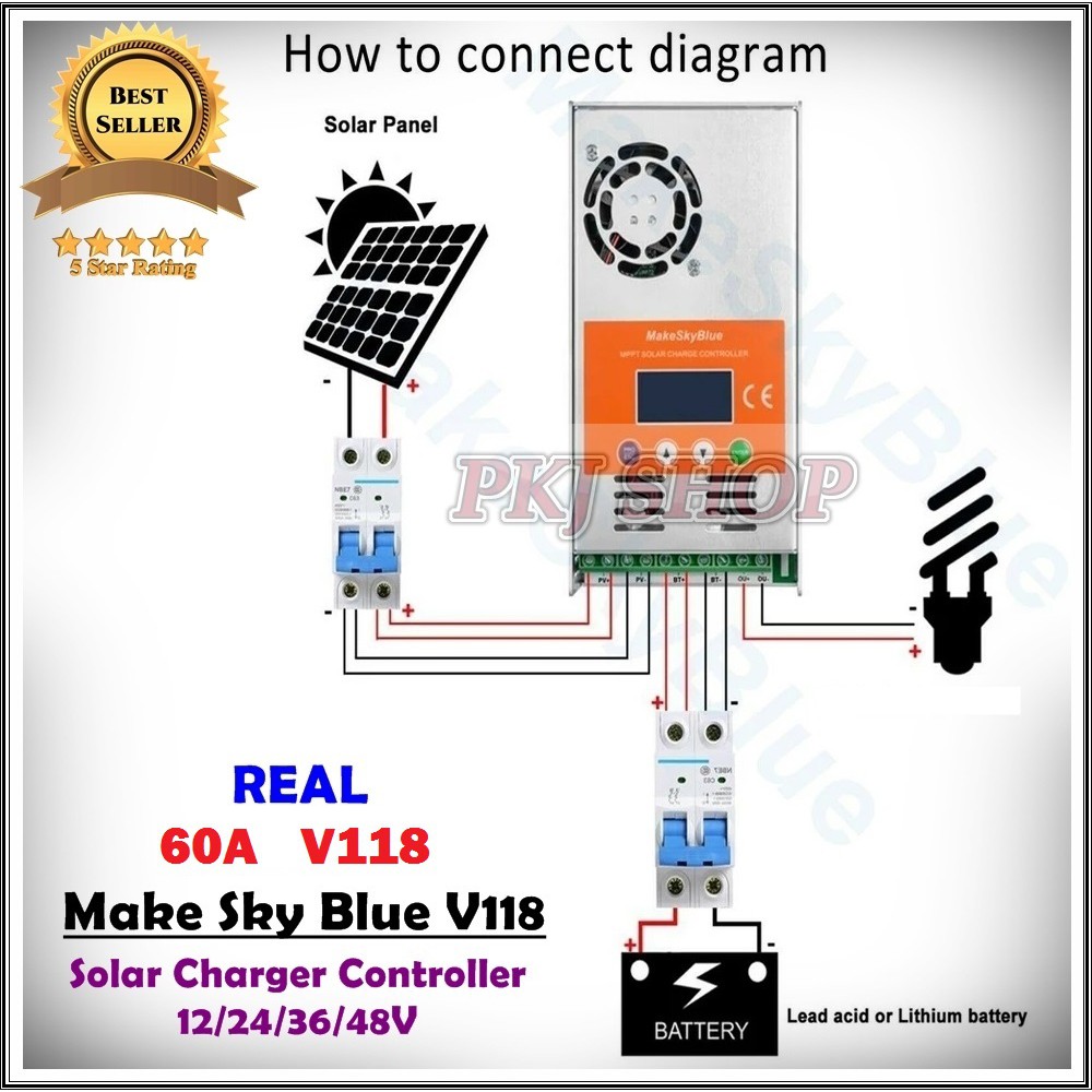 Solar Charger Controller MPPT 60A Make Sky Blue Makeskyblue 12v 24v 36v 48v