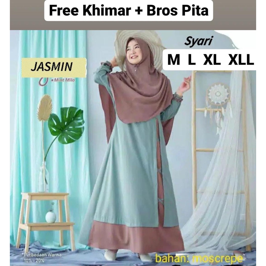 Jasmine Set FREE Khimar - Bisa COD Dress Baju Gamis Syari M L XL XXL Kondangan Nikahan Seragaman Wan