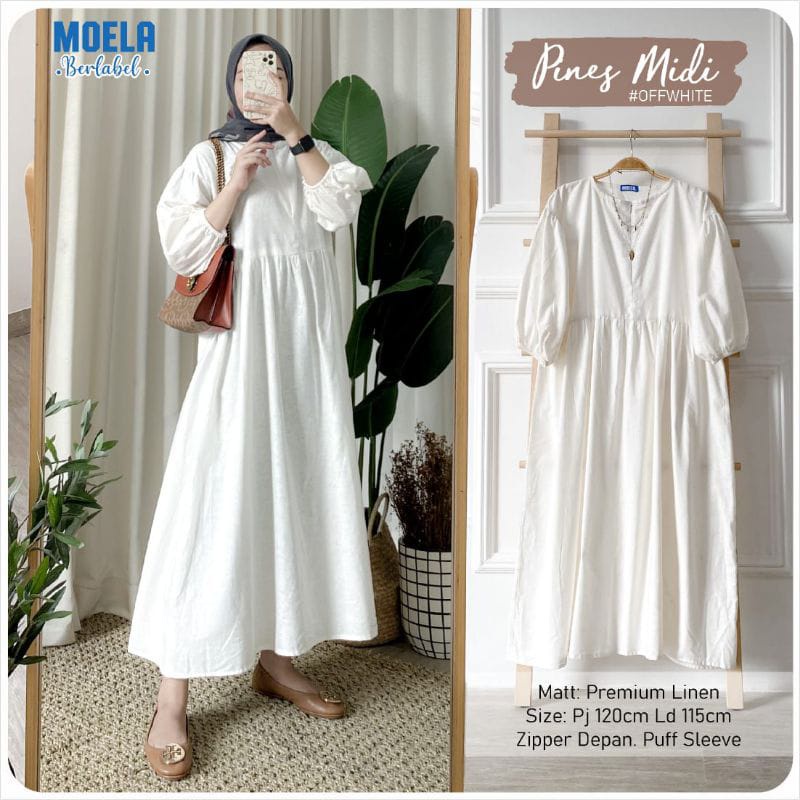Marbel Midi Dress / Dress Panjang Termurah / Dress Muslim Terbaru 2021 / Lengan Balon / Kekinian