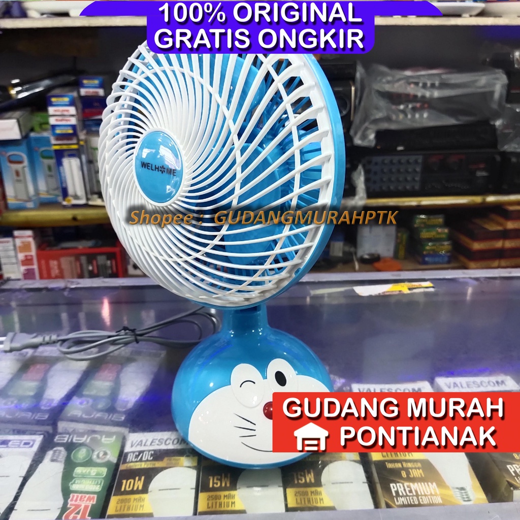 Kipas Angin Doraemon bisa Menoleh Swing Wel Home Desk fan Blue biru welhome