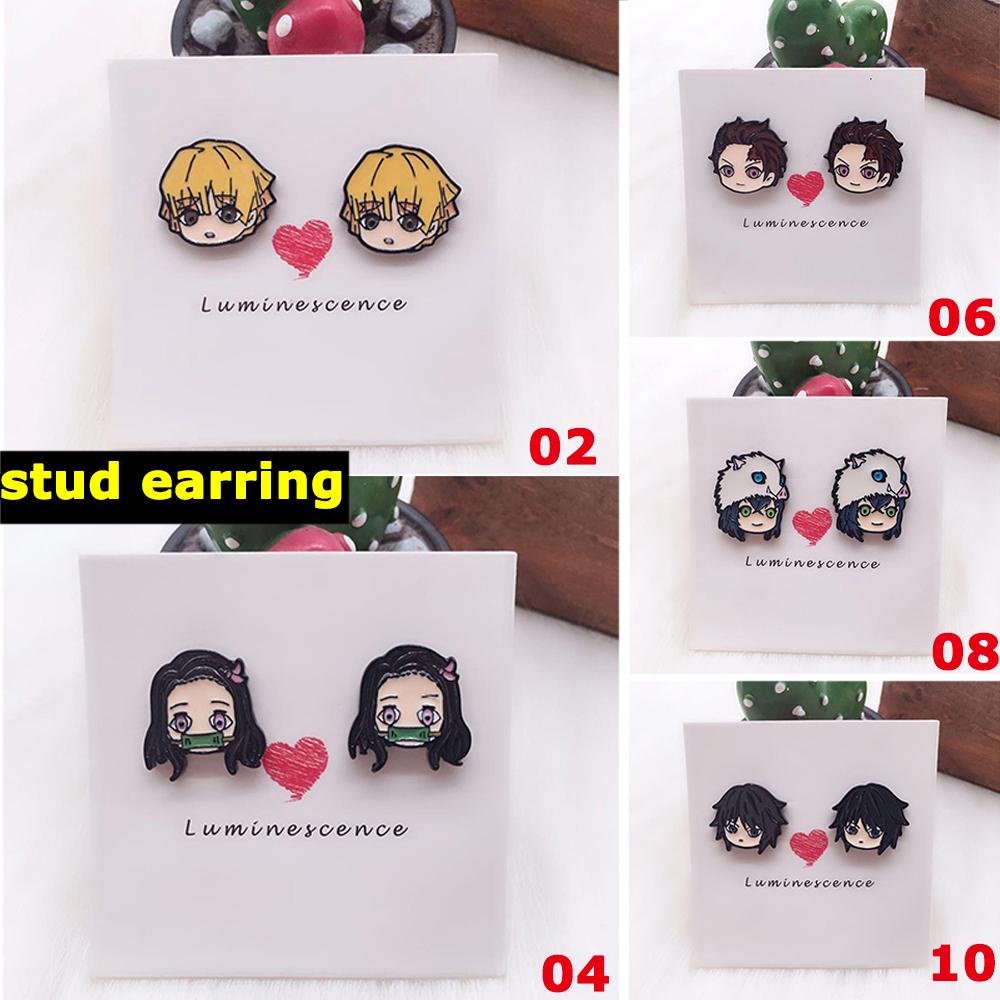 Anting Stud Desain Kartun Anime Demon Slayer Kimetsu No Yaiba Kamado Tanjirou Nezuko Bahan Akrilik Logam Gaya Jepang Untuk Cosplay