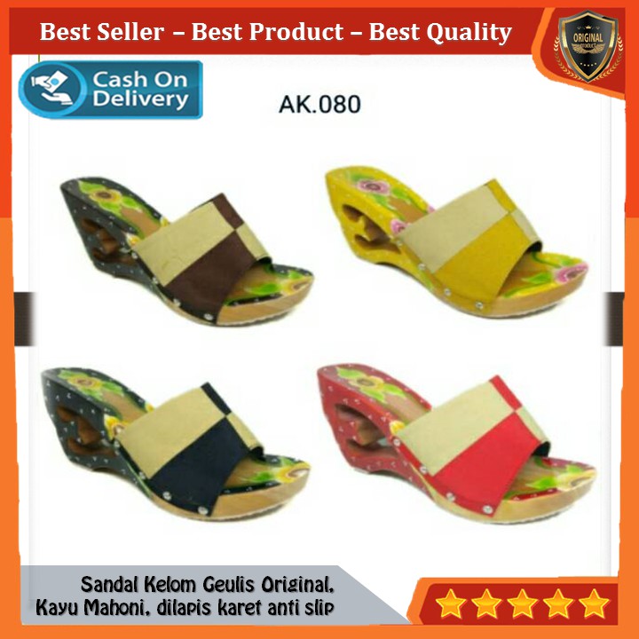Kelom Gelis Wedges Sandal Wanita Terompah Sendal Kayu Modern, Kelom Geulis Model No AK080 COD