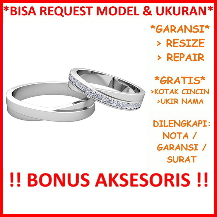 Gratis Ukir Nama Bisa Pesan Model Garansi Silver Asli Cincin Kawin Couple Perak Tunangan Nikah ID518