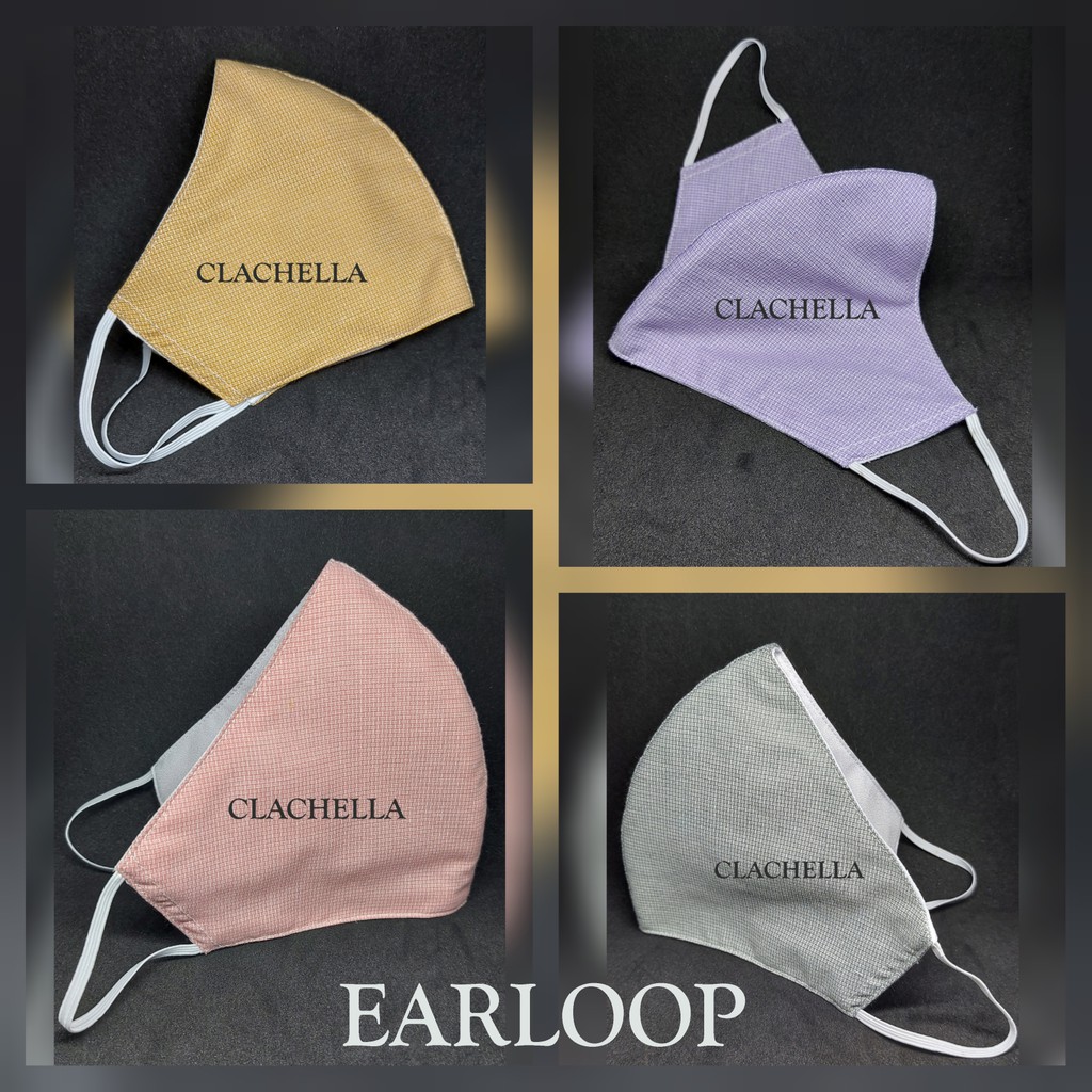 CLACHELLA MASKER KAIN MOTIF POLOS, MASKER KAIN 3 LAPIS TALI KARET, MASKER HEADLOOP (HIJAB) &amp; EARLOOP