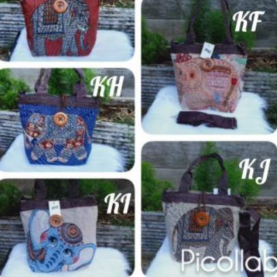➨ TAS IMPORT KANVAS THAILAND BANGKOK / TOTE BAG OWL GAJAH SOUVENIR TAS MURAH ✸