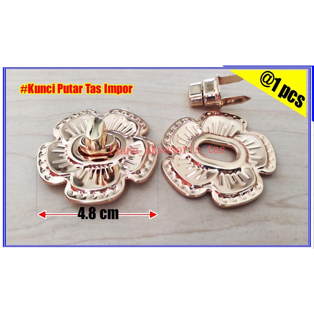 AKSESORIS TAS WANITA KUNCI PUTAR - KUNCI PUTAR TAS WANITA MODEL BUNGA IMPOR WARNA LIGHT GOLD UNTUK T