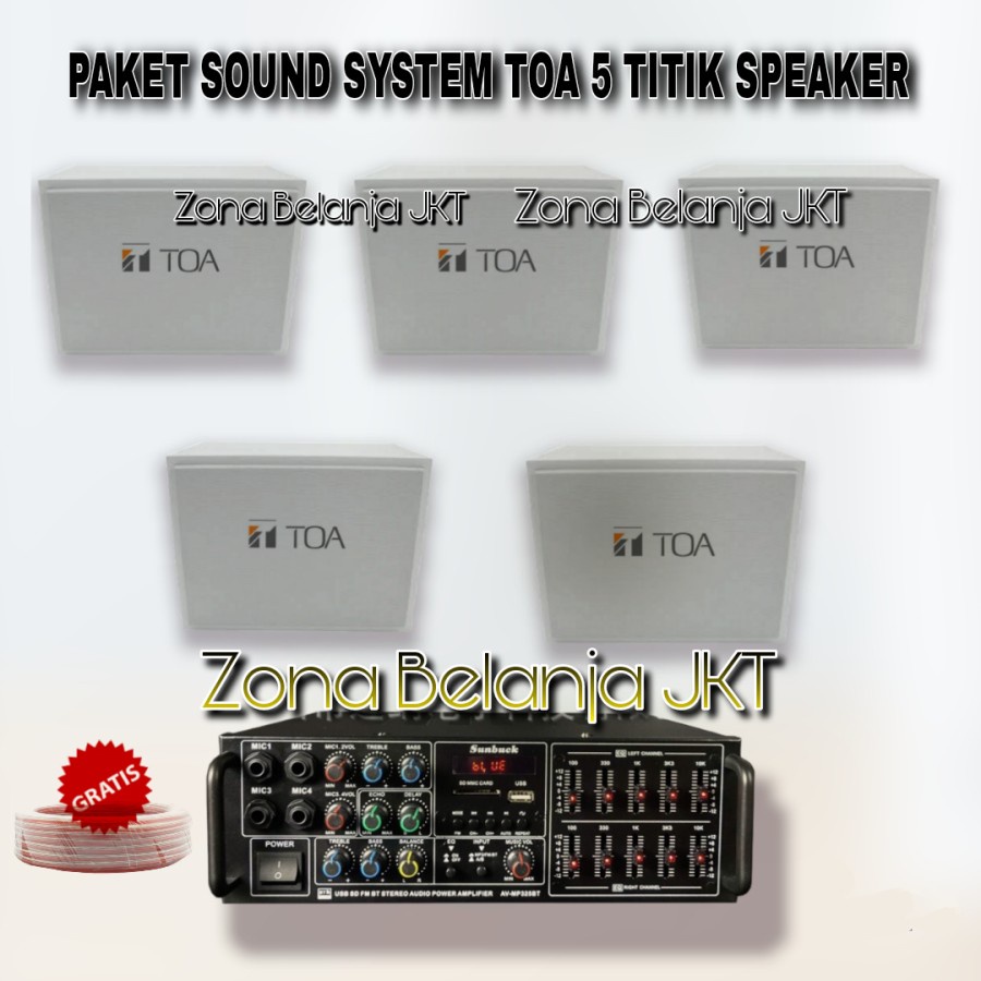 PAKET SOUND SYSTEM TOA BOX 5 SPEAKER CAFE RESTO KLINIK PANGGILAN AMPLI USB BLUETOOTH (M-1)