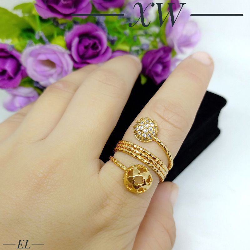 Cincin Spiral Ulir Bola Lapis Emas