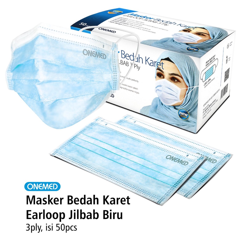 Masker Jilbab Blue OneMed box 50pcs OJB