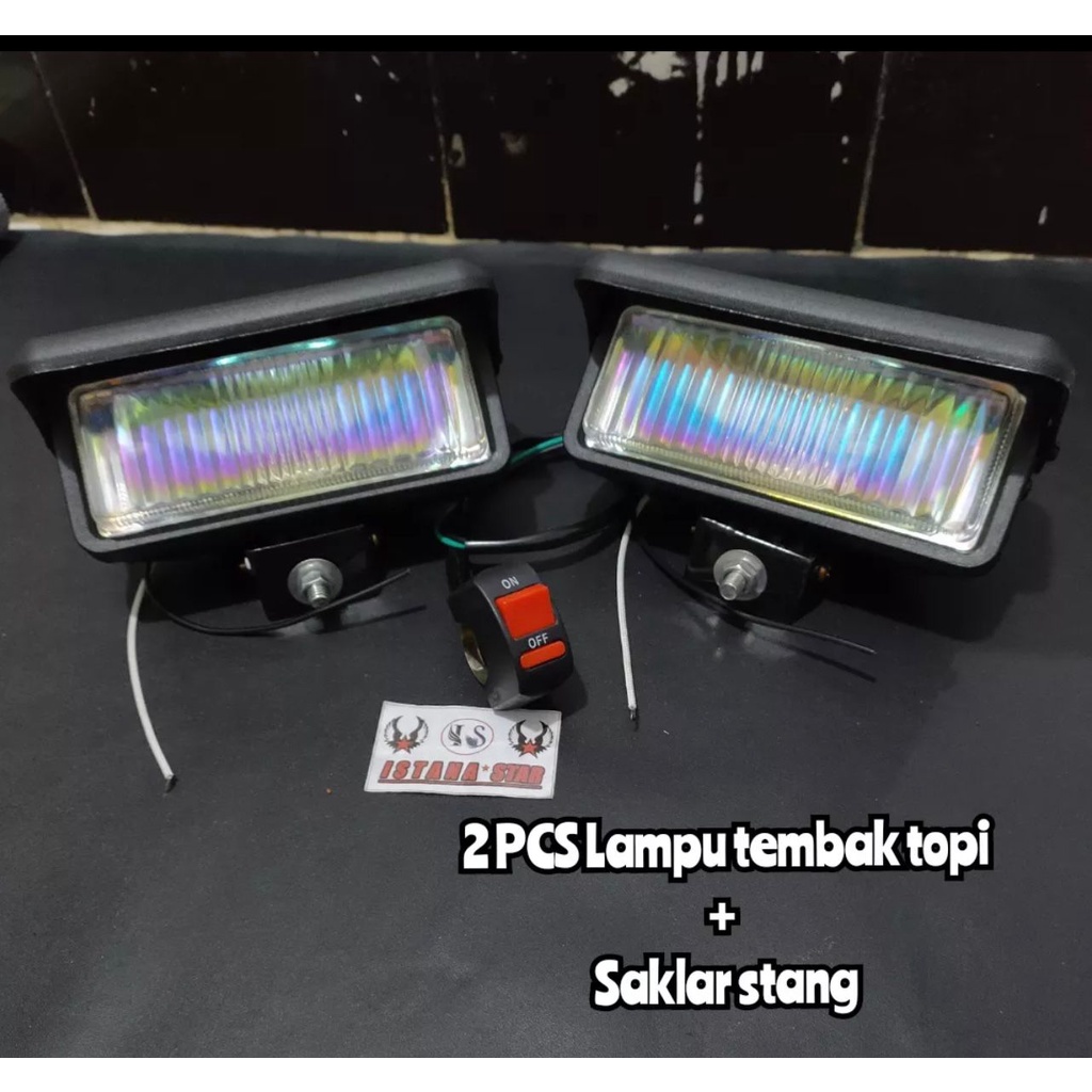 promo 2 foglamp lampu tembak topi+saklar stang on off.lampu kabut sorot halogen