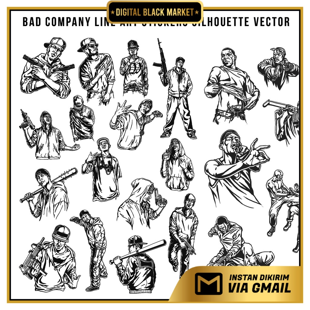 Bad Company Line Art Stickers Silhouette Vector - Coreldraw
