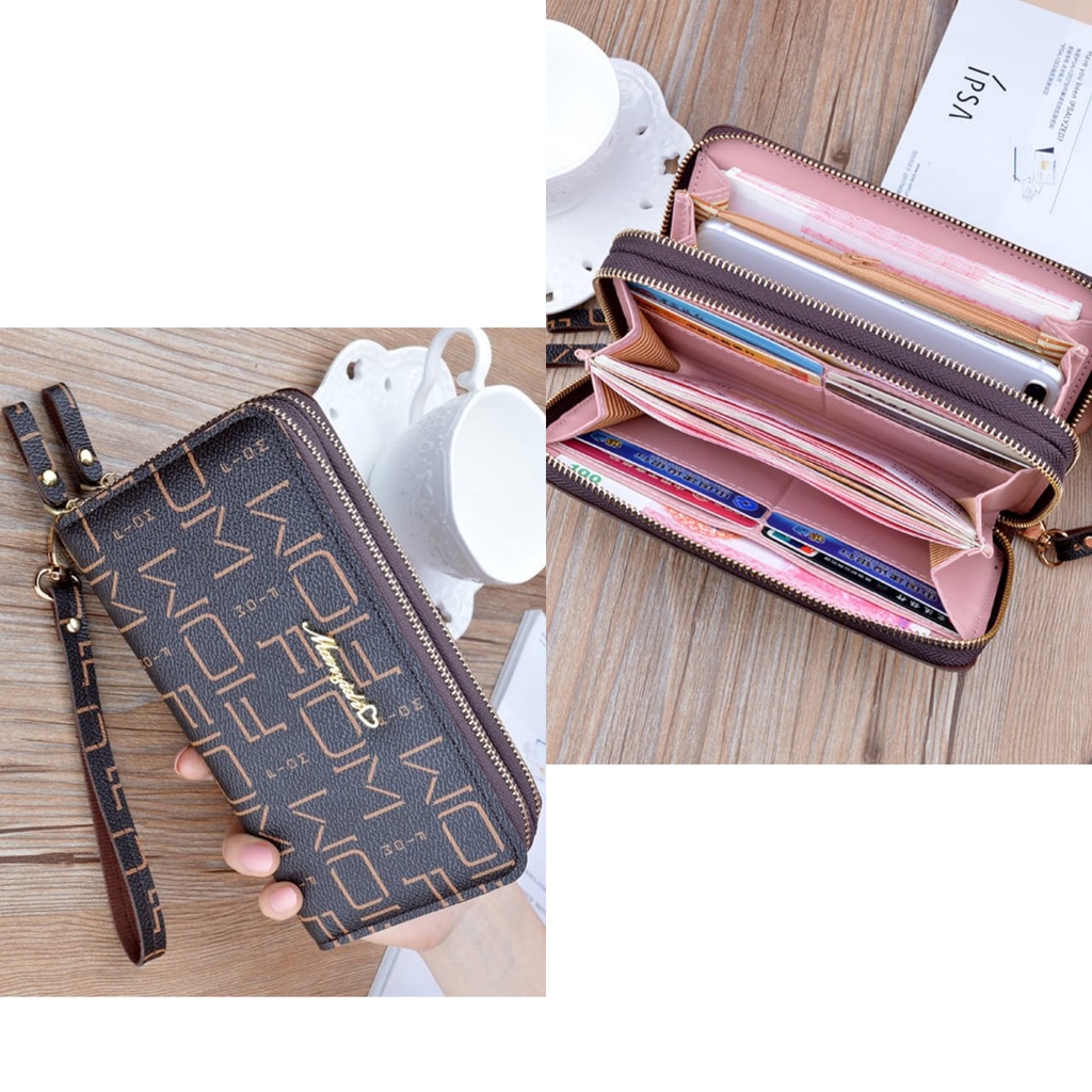 DOMPET PANJANG WANITA 2 RESLETING PREMIUM KULIT COKLAT MARYLAND WA298B7 BESAR IMPORT KOREA ORI BATAM