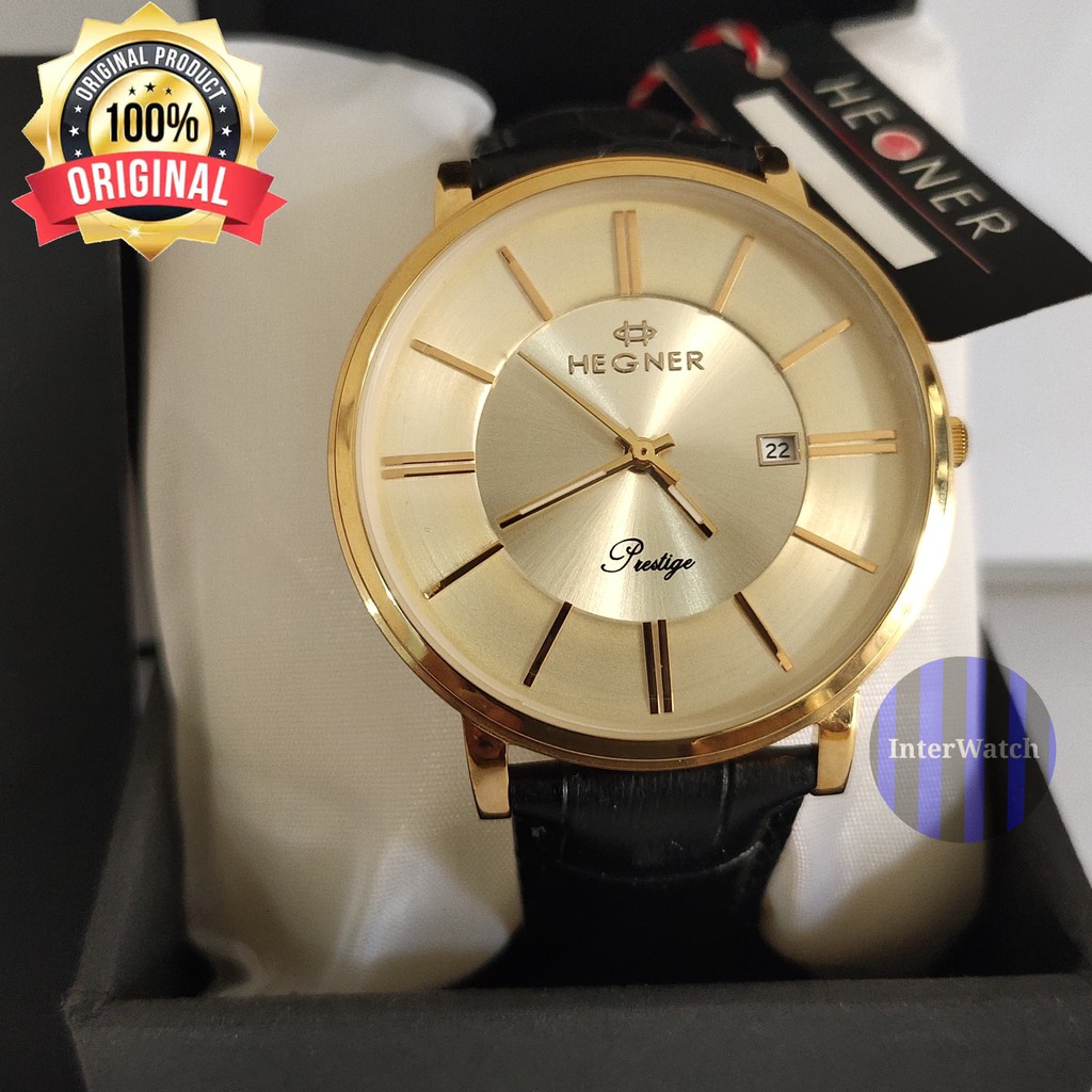 JAM TANGAN.PRIA HEGNER 403 ORIGINAL TALI KULIT,TANGGAL..AKTIF-WATER-RESISTAINT-DIAMETER.4cm