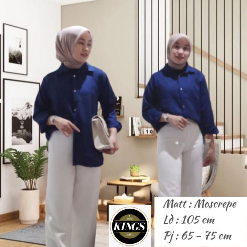 Kemeja Wanita Basic Polos Putih Hitam Atasan Blouse Casual Lengan Panjang Hem Kerja Kantor Formal Bahan Moscrepe-6
